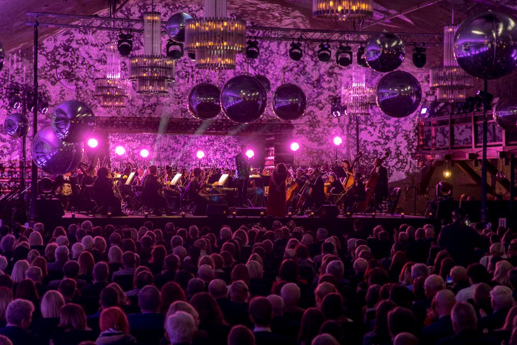 Publiczność, scena główna. Komora w śliwkowym odcieniu fioletu