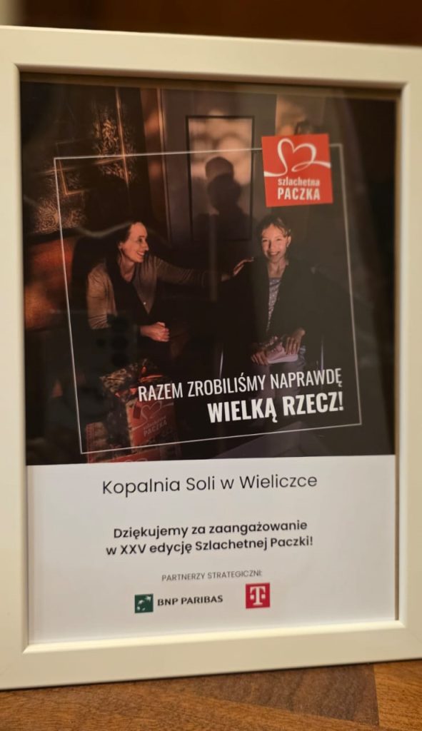 Ramka z podziękowaniem dla kopalni za udział w Szlachetnej Paczce. Zdjęcie z podpisem