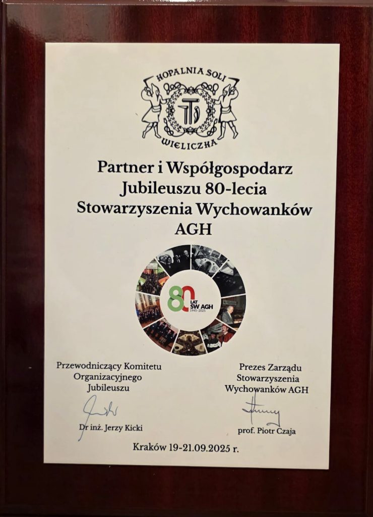 Dyplom - podziękowanie dla kopalni od Stowarzyszenia Wychowanków AGH