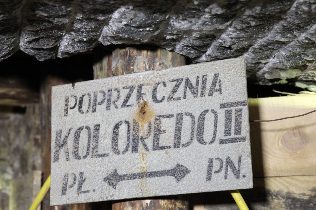 Biała drewniana tablica z czarnym napisem poprzecznia Koloredo II